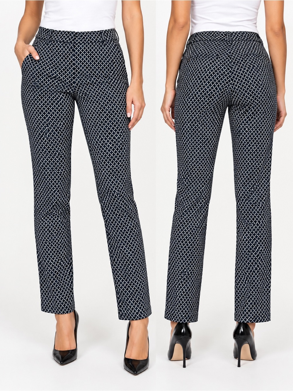 Mario Serrani Navy and White Geometric Straight-Leg Pants